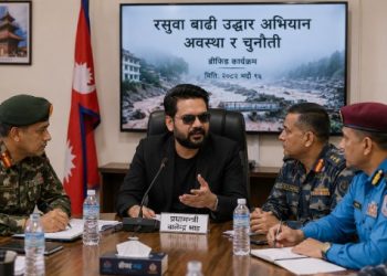 रसुवा बाढीको उद्धार अवस्थाबारे प्रधानमन्त्री बालेनले सुरक्षा प्रमुखसँग लिए ब्रिफिङ