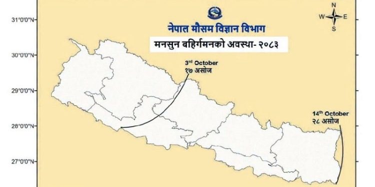 १२ दिन ढिला गरी यस वर्षको मनसुन नेपालबाट बाहिरियो